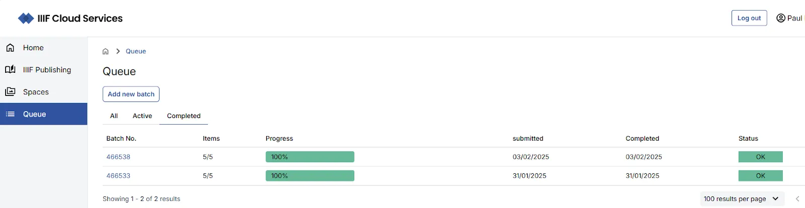 Fig. 2.1j: View progress of active or completed batches