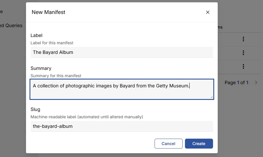 Fig. 3.2.1a: Creating a new empty manifest