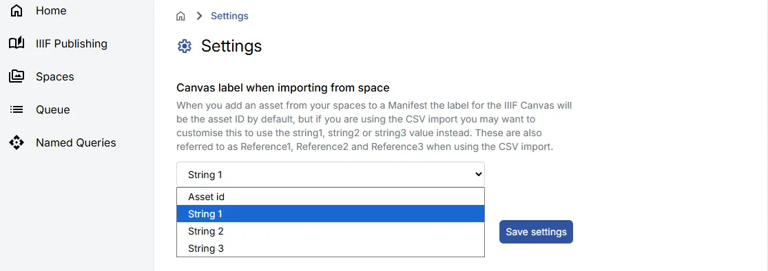 Fig. 3.2.2f: Selecting a metadata field to use for asset labels