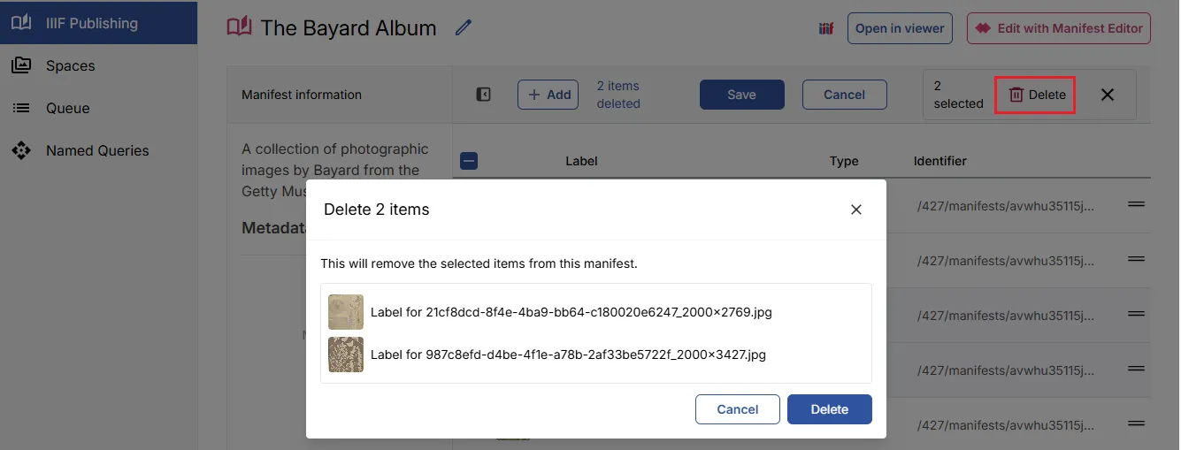 Fig. 3.2.3c: Confirm or cancel deletion