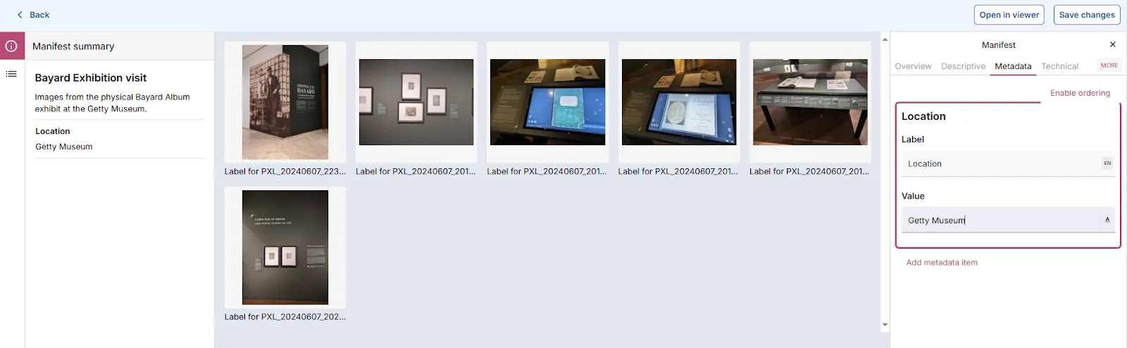 Fig. 3.2.4b: Adding metadata values in the Manifest Editor