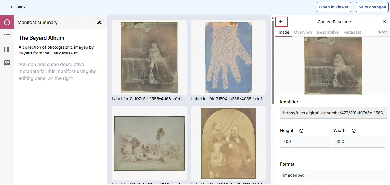 Fig. 3.2.4g: Selected thumbnail information and 'Back' link
