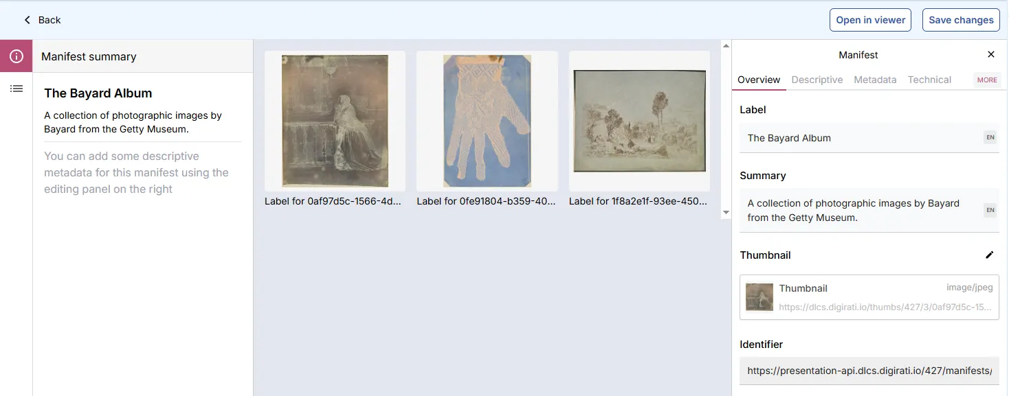 Fig. 3.2.4h: Right panel for Manifest displaying selected thumbnail
