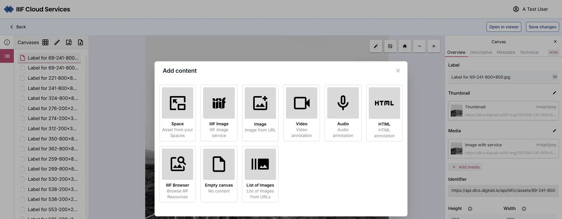 Fig. 3.2.6b: Modal with 'Add content' options