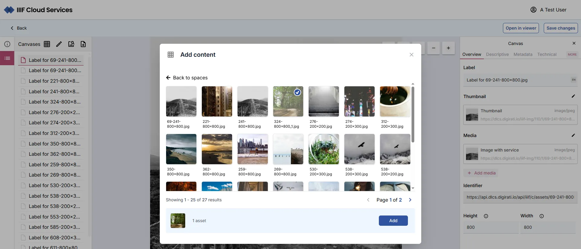 Fig. 3.2.6d: Selecting an asset from a Space