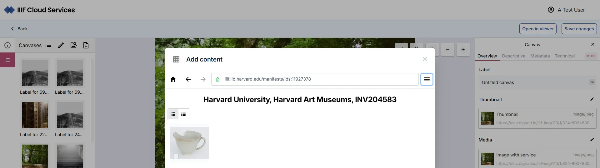 Fig. 3.2.6i: Browsing canvases in an external Manifest
