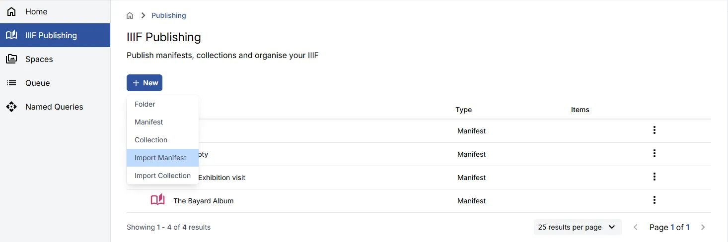 Fig. 3.2.7a: Option for importing an external Manifest