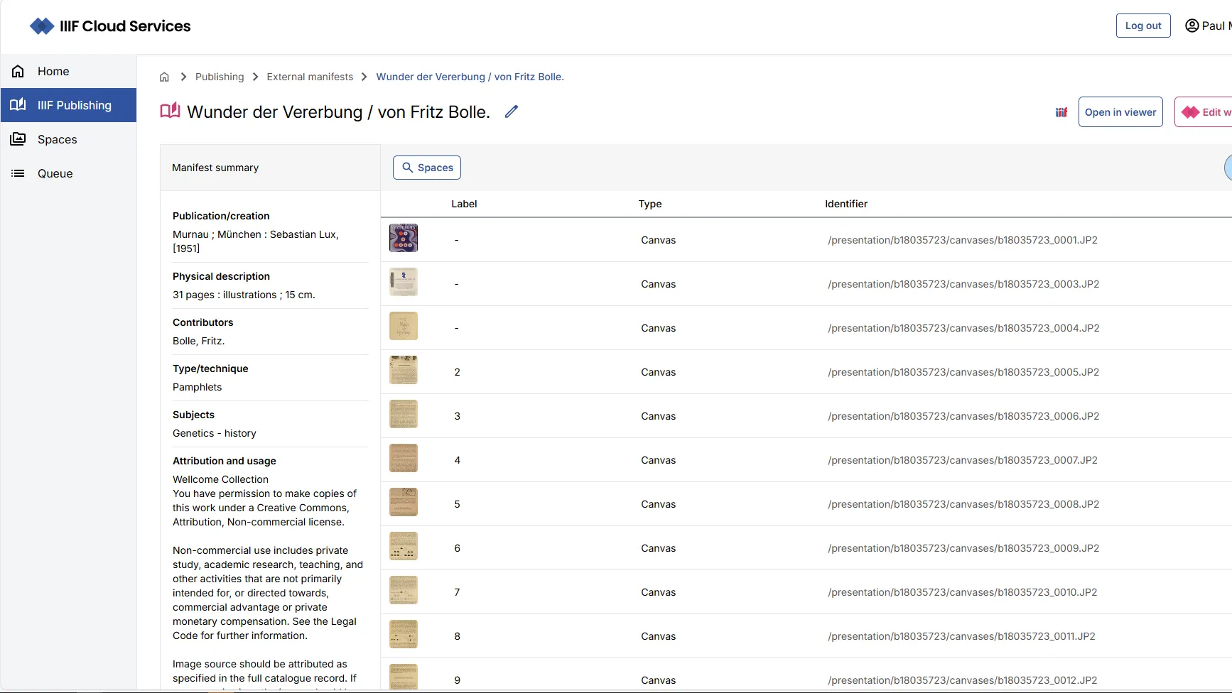 Fig. 3.2.7c: Viewing an imported Manifest