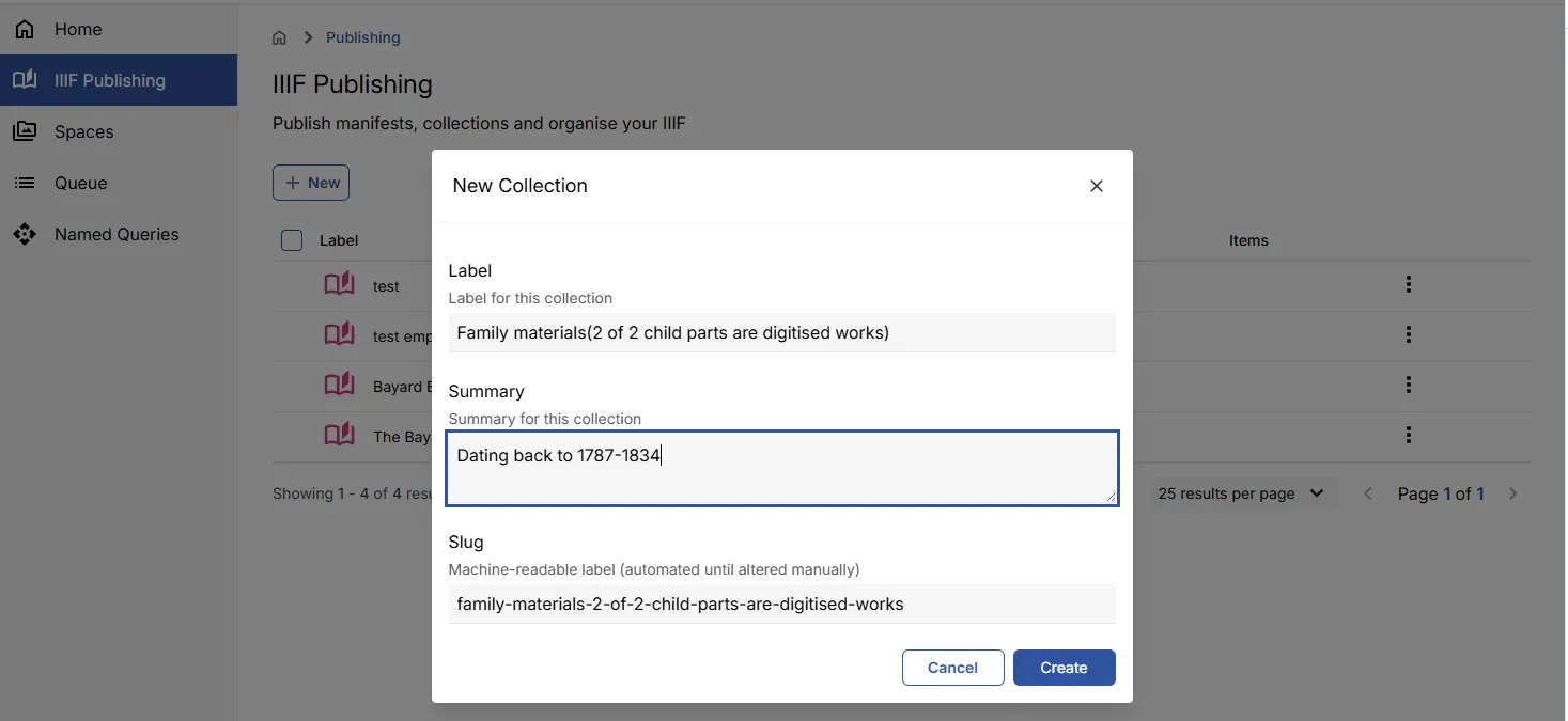 Fig. 3.3.1b: Creating a new, empty Collection