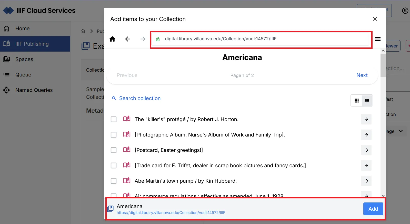 Fig. 3.3.4b: Adding an external Collection directly to your Collection