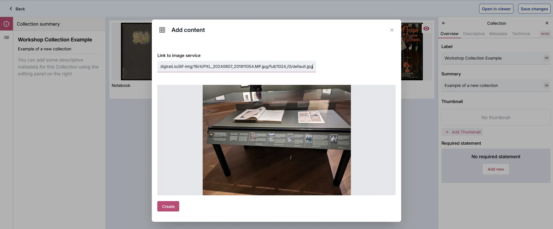 Fig. 3.3.7b: Selecting a thumbnail for the Collection