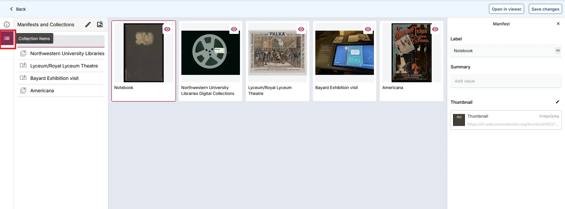 Fig. 3.3.8a: The 'Collection items' icon