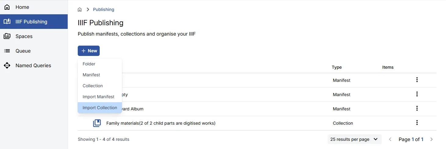 Fig. 3.3.9a: Option for importing a Collection
