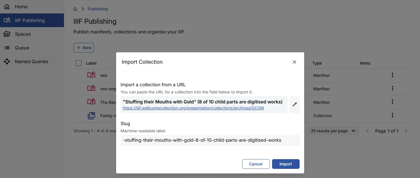 Fig. 3.3.9b: Importing a Collection