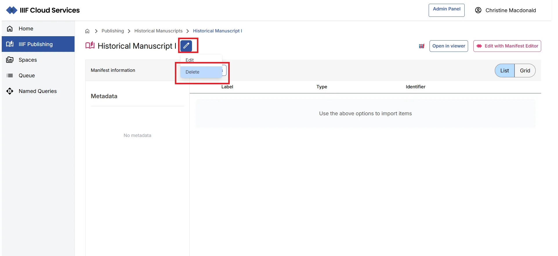 Fig. 3.5.2a: Delete an item
