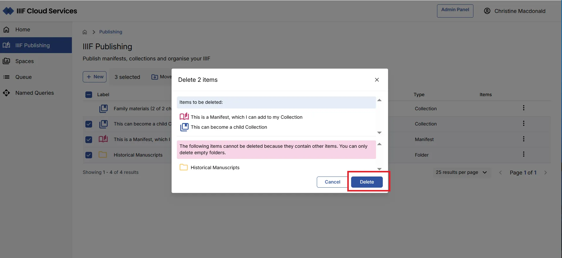 Fig. 3.5.2b: Delete multiple items