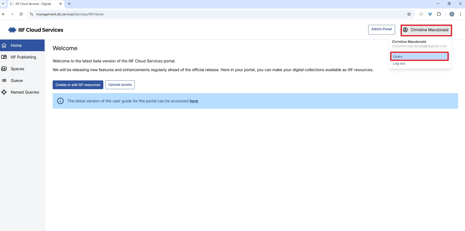 Fig. 4.1a: Accessing the Users menu