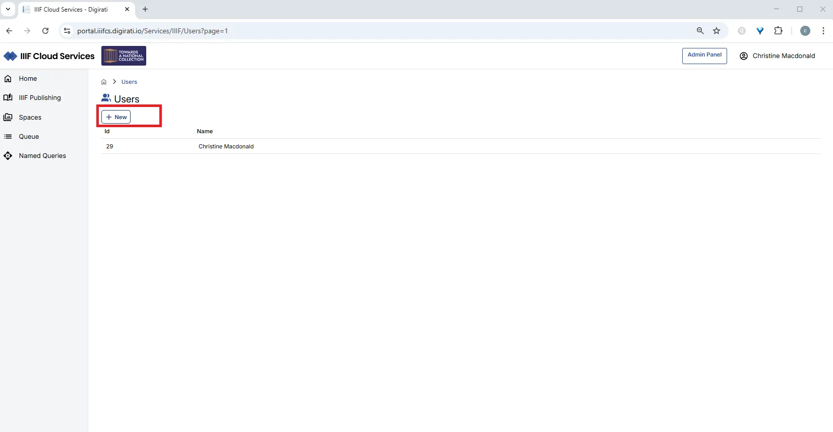 Fig. 4.1b: Click the +New button