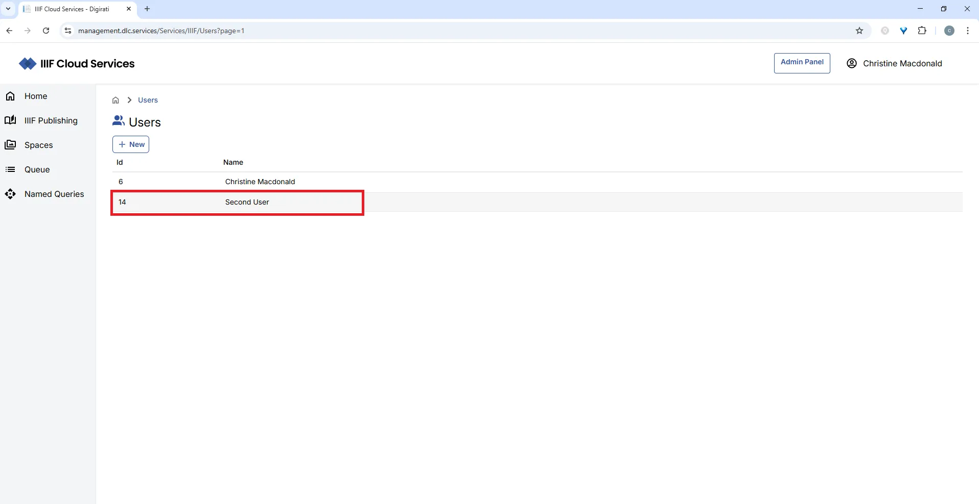 Fig. 4.2a: Click on the user you want to disable