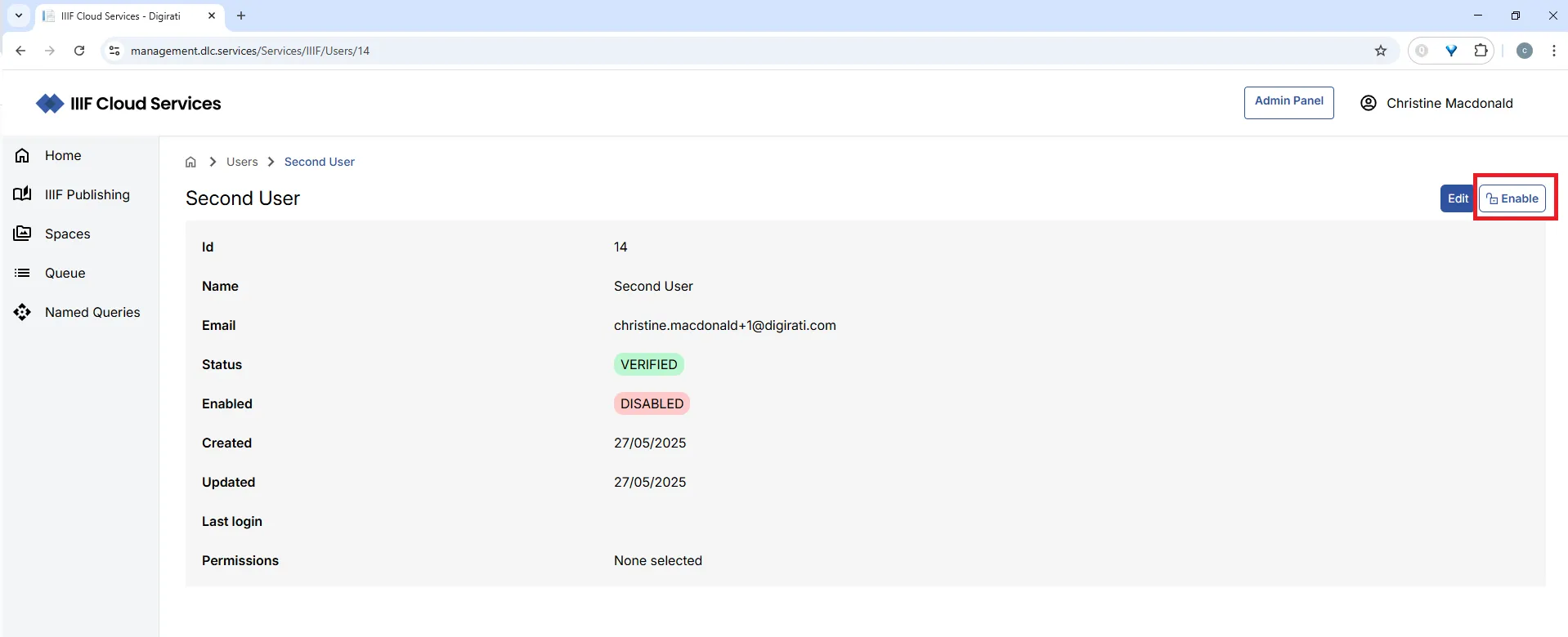 Fig. 4.2d & 4.2e: Re-enable the user